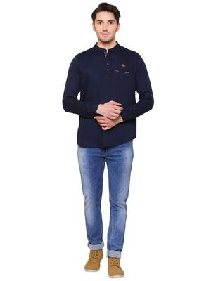 men's tailored fit indigo blue cotton short kurta 4