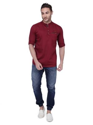 men's tailored fit beige cotton short kurta 4