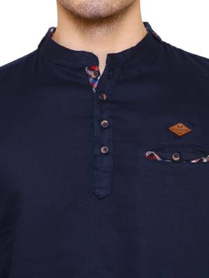 men's tailored fit indigo blue cotton short kurta 5