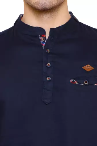 men's tailored fit indigo blue cotton short kurta