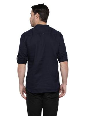 men's tailored fit indigo blue cotton short kurta 2