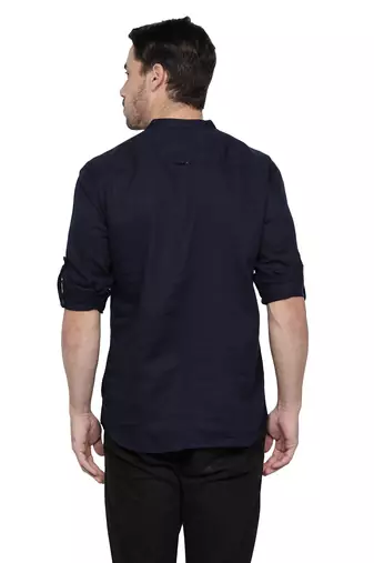men's tailored fit indigo blue cotton short kurta