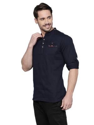 men's tailored fit indigo blue cotton short kurta 3