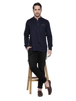 men's tailored fit indigo blue cotton short kurta 4