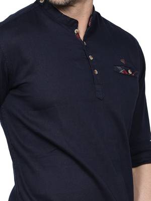 men's tailored fit indigo blue cotton short kurta 5