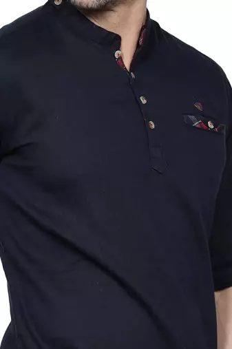 men's tailored fit indigo blue cotton short kurta