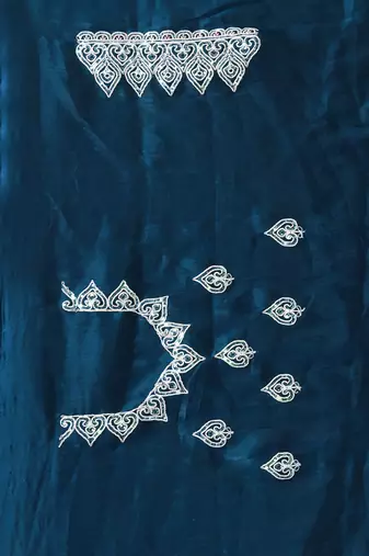 Teal blue heavy sequence embroidery work silk saree