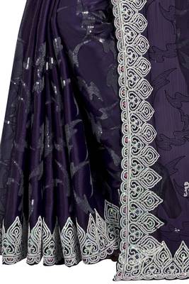 Purple heavy sequence embroidery work silk saree 4