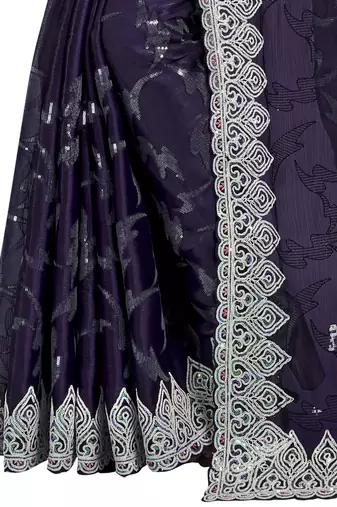Purple heavy sequence embroidery work silk saree