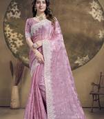 Pink heavy sequence embroidery work silk saree