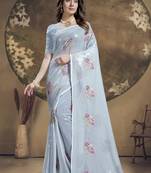 Grey heavy sequence embroidery work silk saree