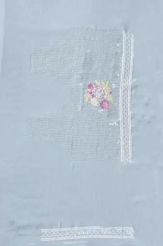 Grey heavy sequence embroidery work silk saree
