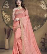 Peach heavy sequence embroidery work silk saree