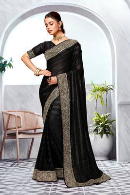 Black heavy zari embroidery work art silk saree 1