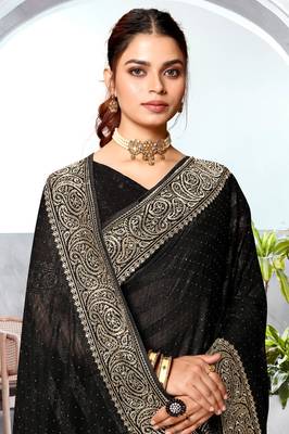 Black heavy zari embroidery work art silk saree 2