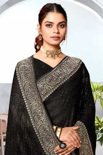 Black heavy zari embroidery work art silk saree
