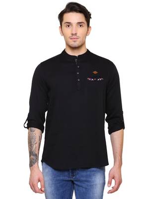 Kuons avenue men's tailored fit black cotton short kurta 1