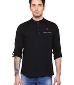 Kuons avenue men's tailored fit black cotton short kurta