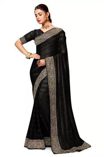 Black heavy zari embroidery work art silk saree