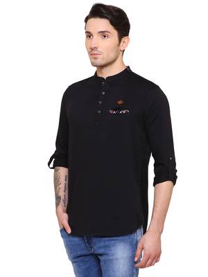 Kuons avenue men's tailored fit black cotton short kurta 3