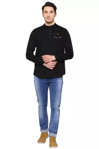 Kuons avenue men's tailored fit black cotton short kurta