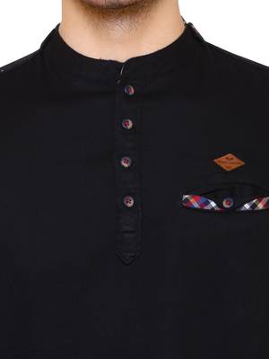 Kuons avenue men's tailored fit black cotton short kurta 5