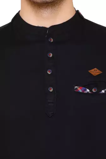 Kuons avenue men's tailored fit black cotton short kurta