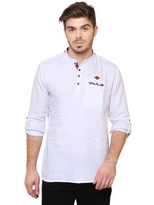 men's tailored fit white cotton short kurta 1