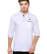 men's tailored fit white cotton short kurta