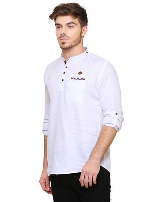 men's tailored fit white cotton short kurta 3