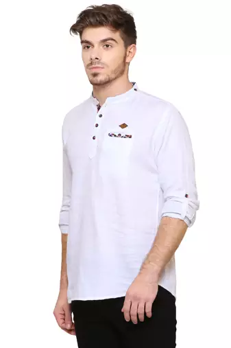 men's tailored fit white cotton short kurta