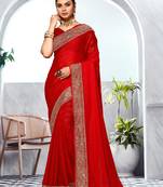 Red heavy zari embroidery work art silk saree