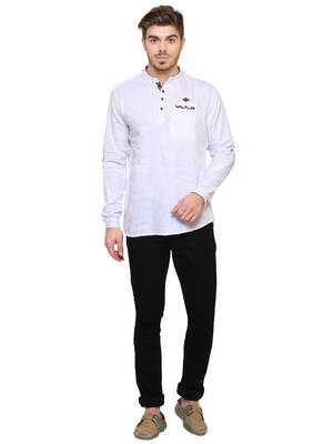 men's tailored fit white cotton short kurta 4
