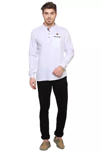 men's tailored fit white cotton short kurta