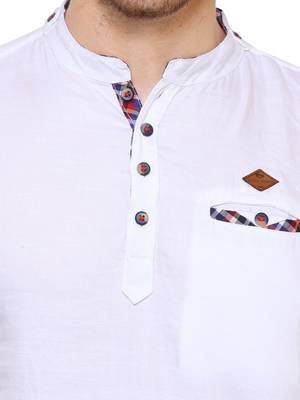 men's tailored fit white cotton short kurta 5