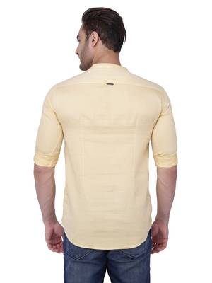 men's tailored fit cream yellow cotton short kurta 2