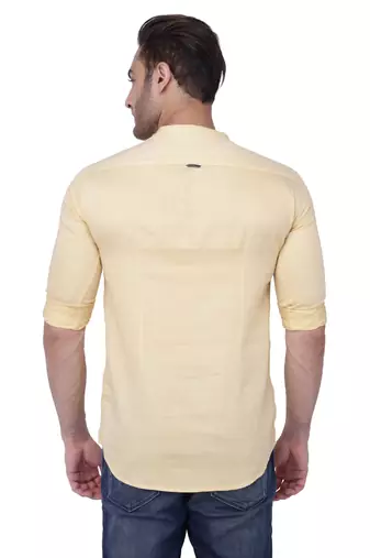 men's tailored fit cream yellow cotton short kurta
