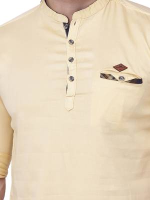 men's tailored fit cream yellow cotton short kurta 5