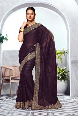 Purple heavy zari embroidery work art silk saree 1