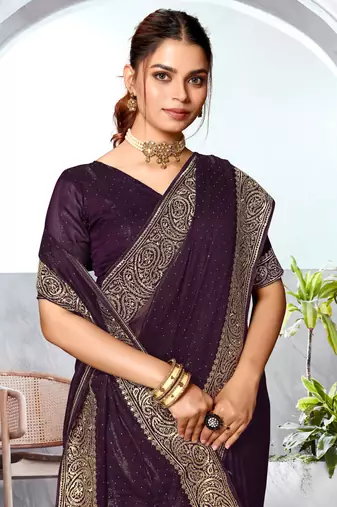 Purple heavy zari embroidery work art silk saree