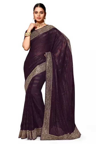 Purple heavy zari embroidery work art silk saree