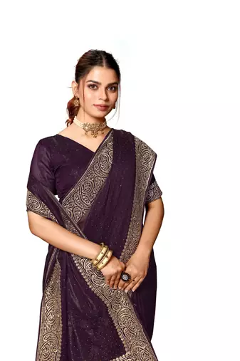 Purple heavy zari embroidery work art silk saree