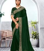Bottle green heavy zari embroidery work art silk saree