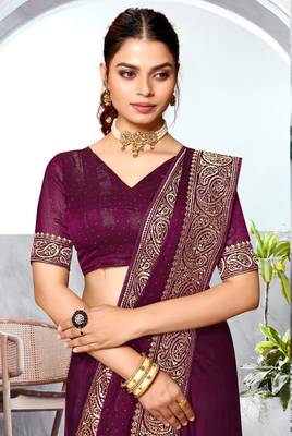 Wine heavy zari embroidery work art silk saree 2