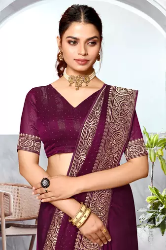 Wine heavy zari embroidery work art silk saree