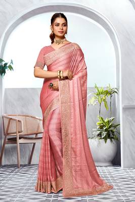 Dusty peach heavy zari embroidery work art silk saree 1