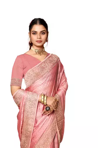 Dusty peach heavy zari embroidery work art silk saree