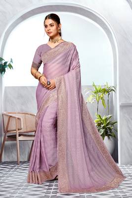 Dusty lavender heavy zari embroidery work art silk saree 1