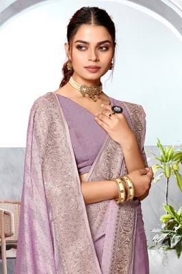 Dusty lavender heavy zari embroidery work art silk saree 2