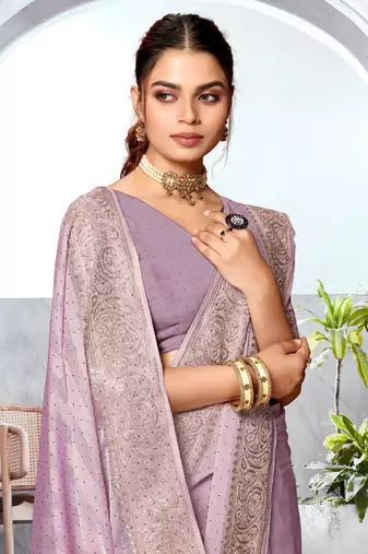 Dusty lavender heavy zari embroidery work art silk saree